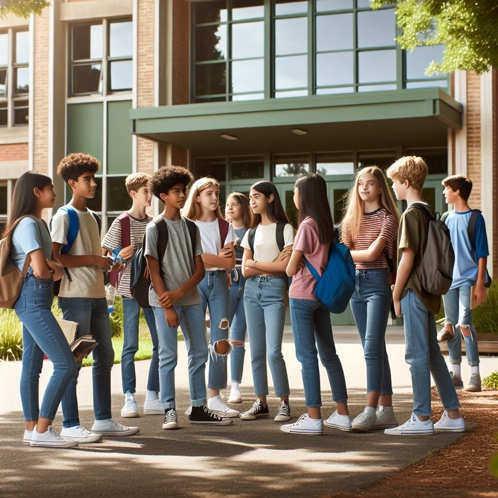 Students talking outside their English language institute