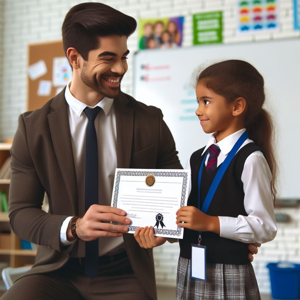 Young student receiving English language certificate